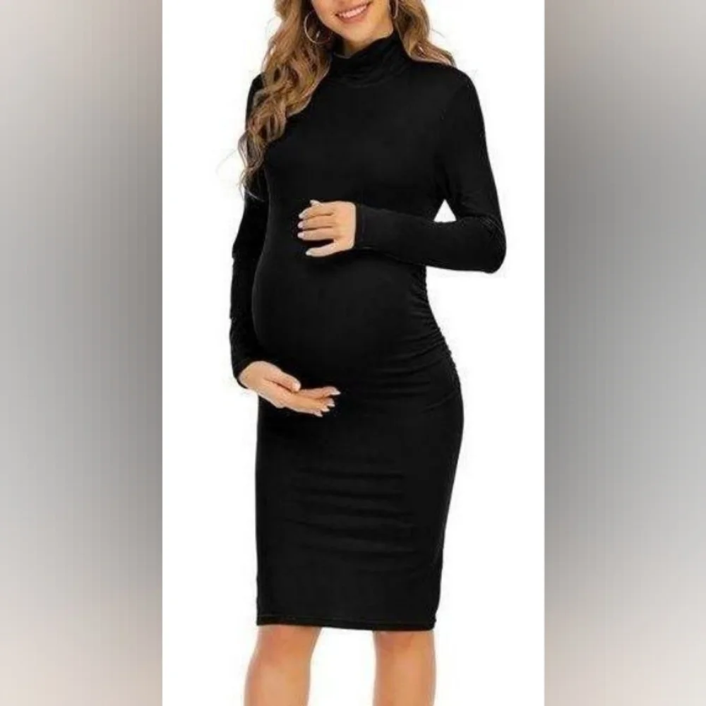 Women’s Black Long Sleeve Turtleneck Maternity Dress Size XL